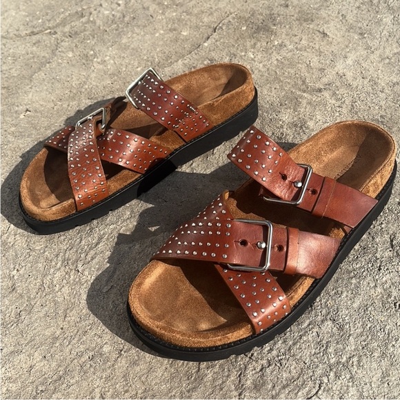 All Saints Tan Leather Studded Sandals - Picture 4 of 6